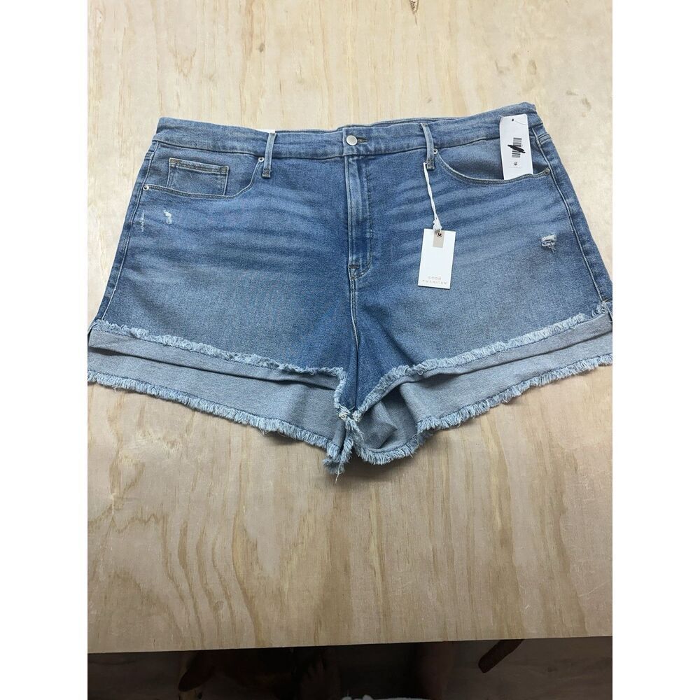 Good American Good Curve Short Sz 22 Jean‎ Cutoffs High Rise NWTs Raw Hem